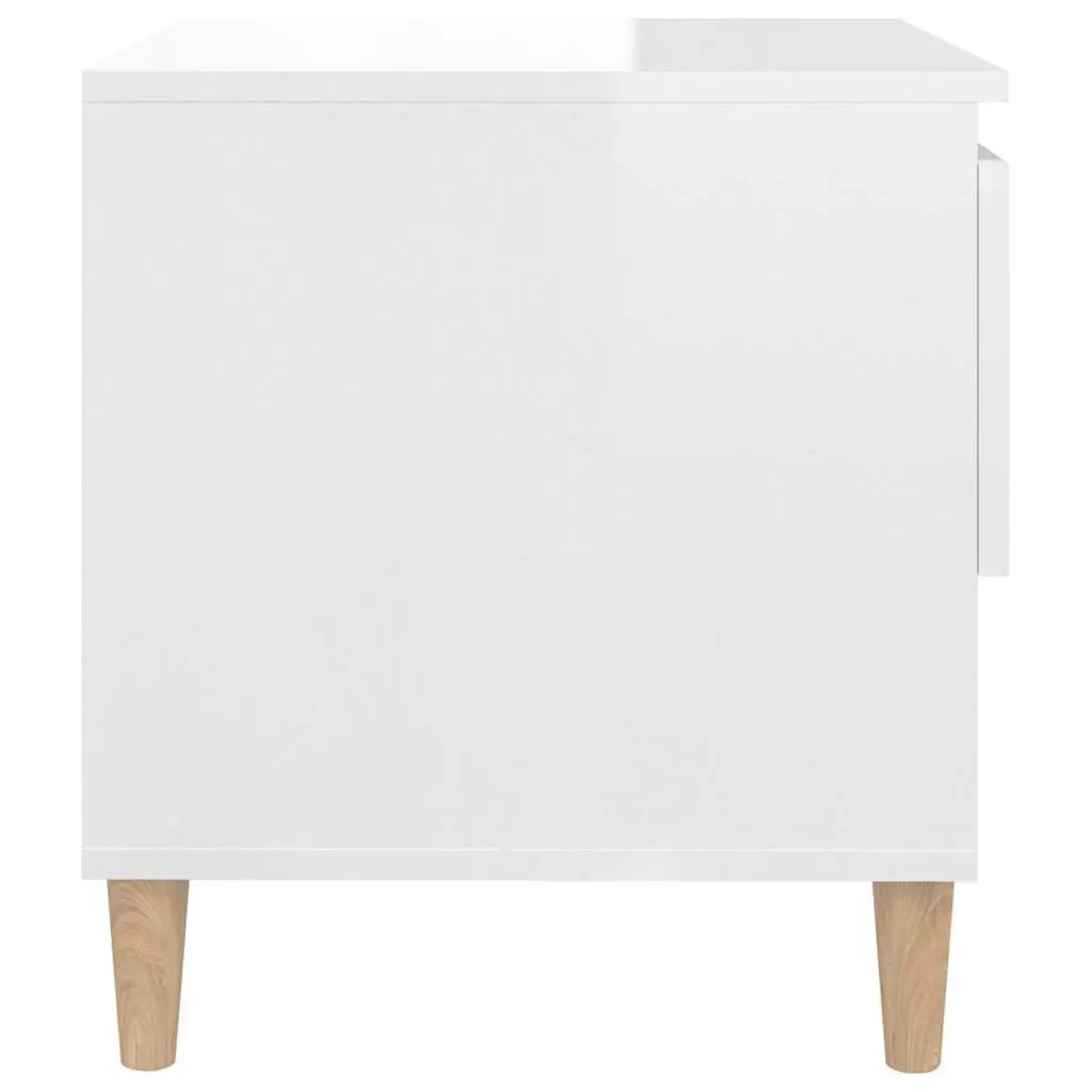 Bedside Table White High Gloss Modern Engineered Wood Nightstand Storage Cabinet