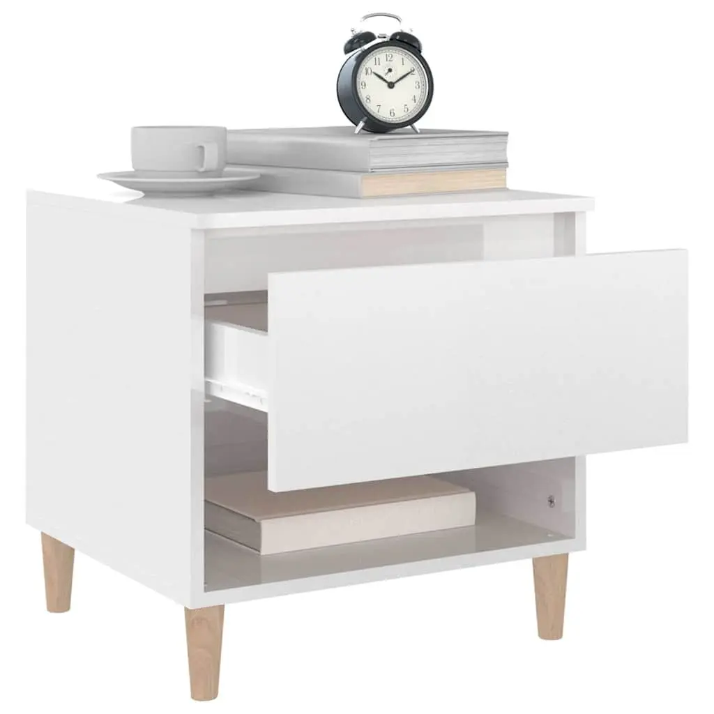 Bedside Tables 2 pcs White High Gloss Modern Design Storage Nightstands