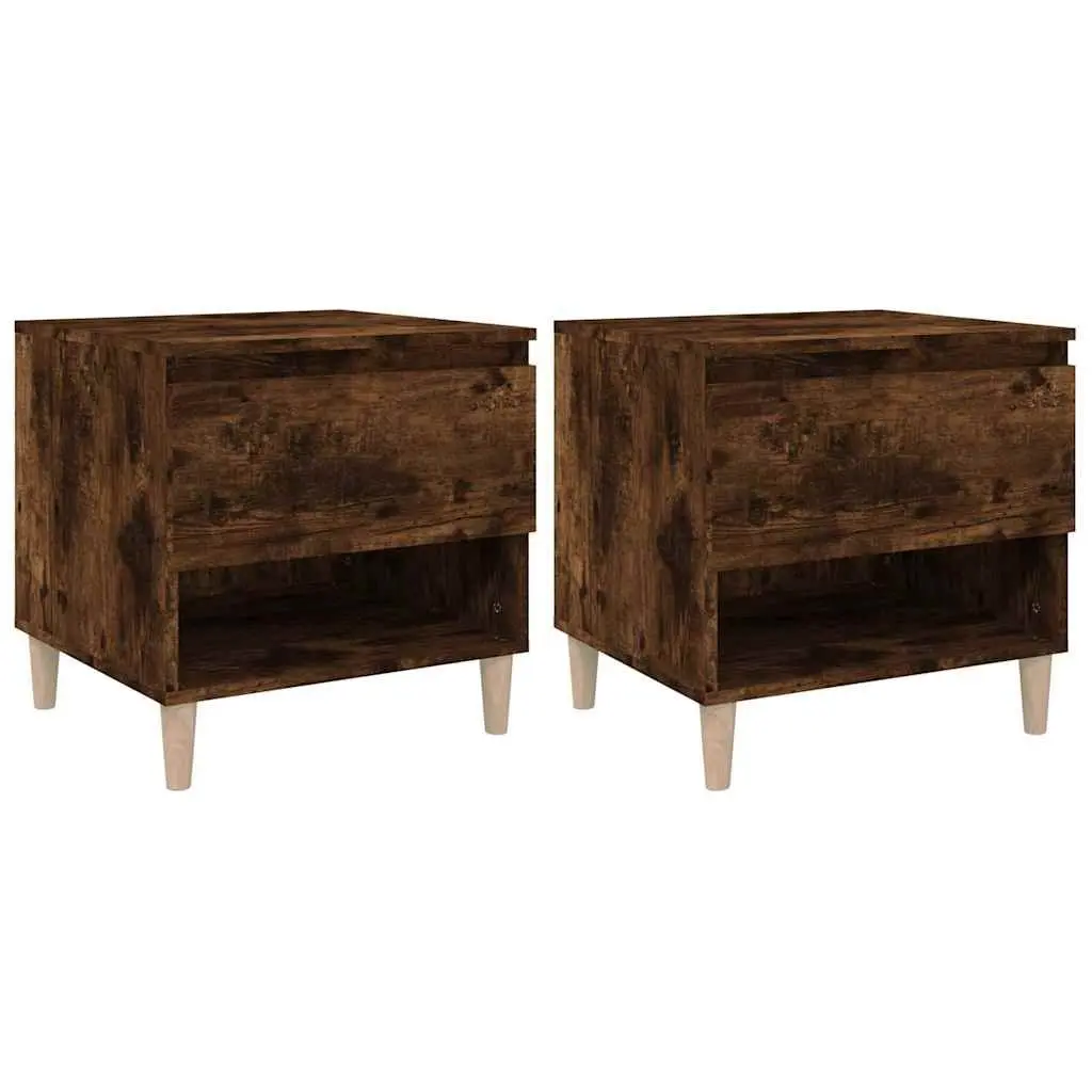 Bedside Tables Brown Engineered Wood Nightstands 50 x 46 x 50 cm Bedroom Storage Set of 2