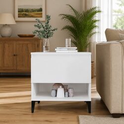 Industrial White Side Table with Storage Drawer