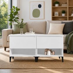 White Engineered Wood Side Tables with Storage Drawer