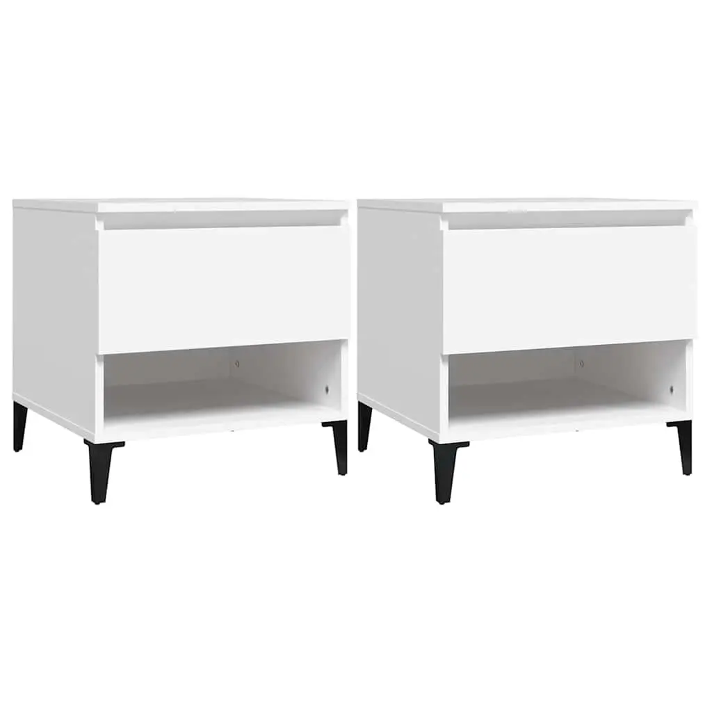 White Engineered Wood Side Tables with Storage Drawer