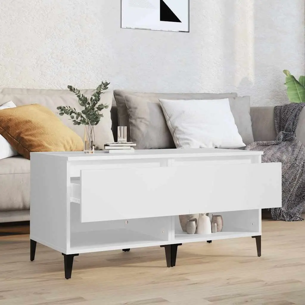 White Engineered Wood Side Tables with Storage Drawer