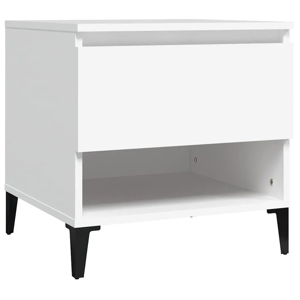 White Engineered Wood Side Tables with Storage Drawer
