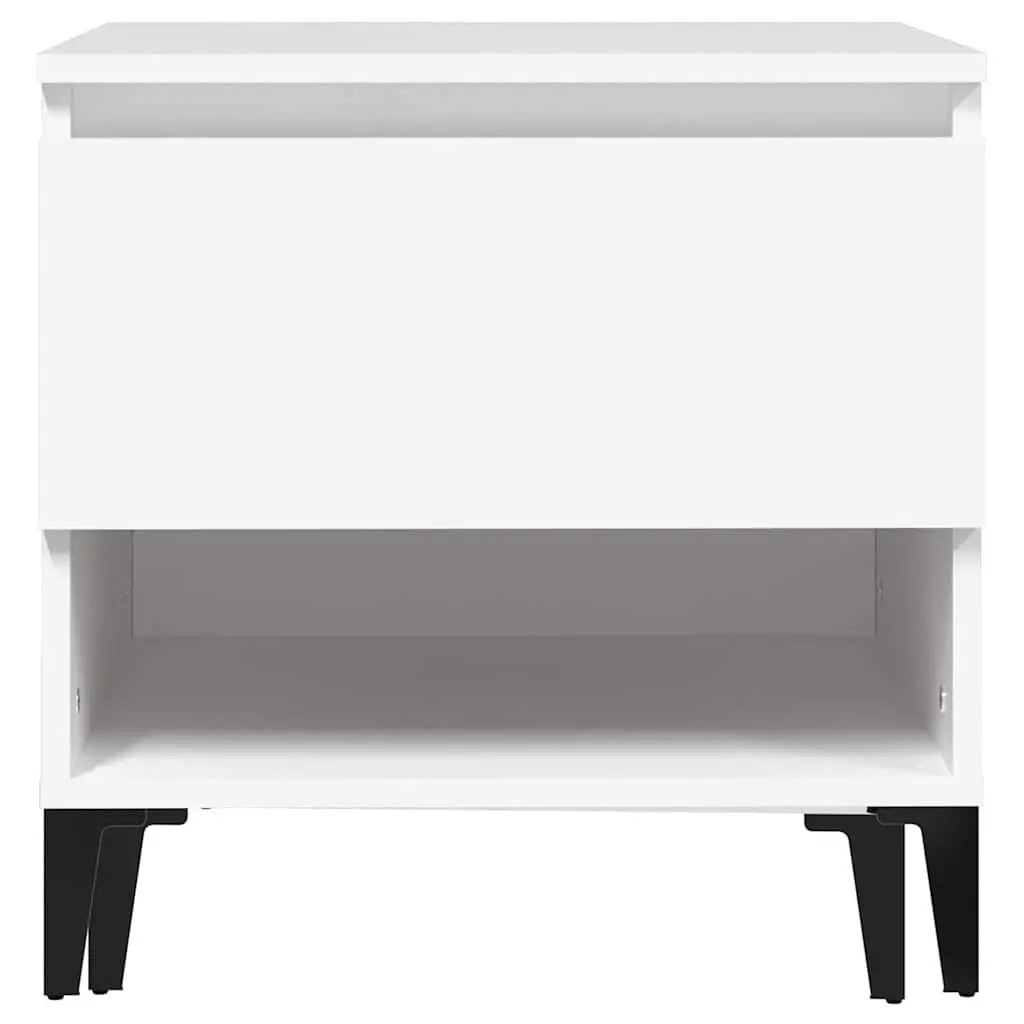 White Engineered Wood Side Tables with Storage Drawer