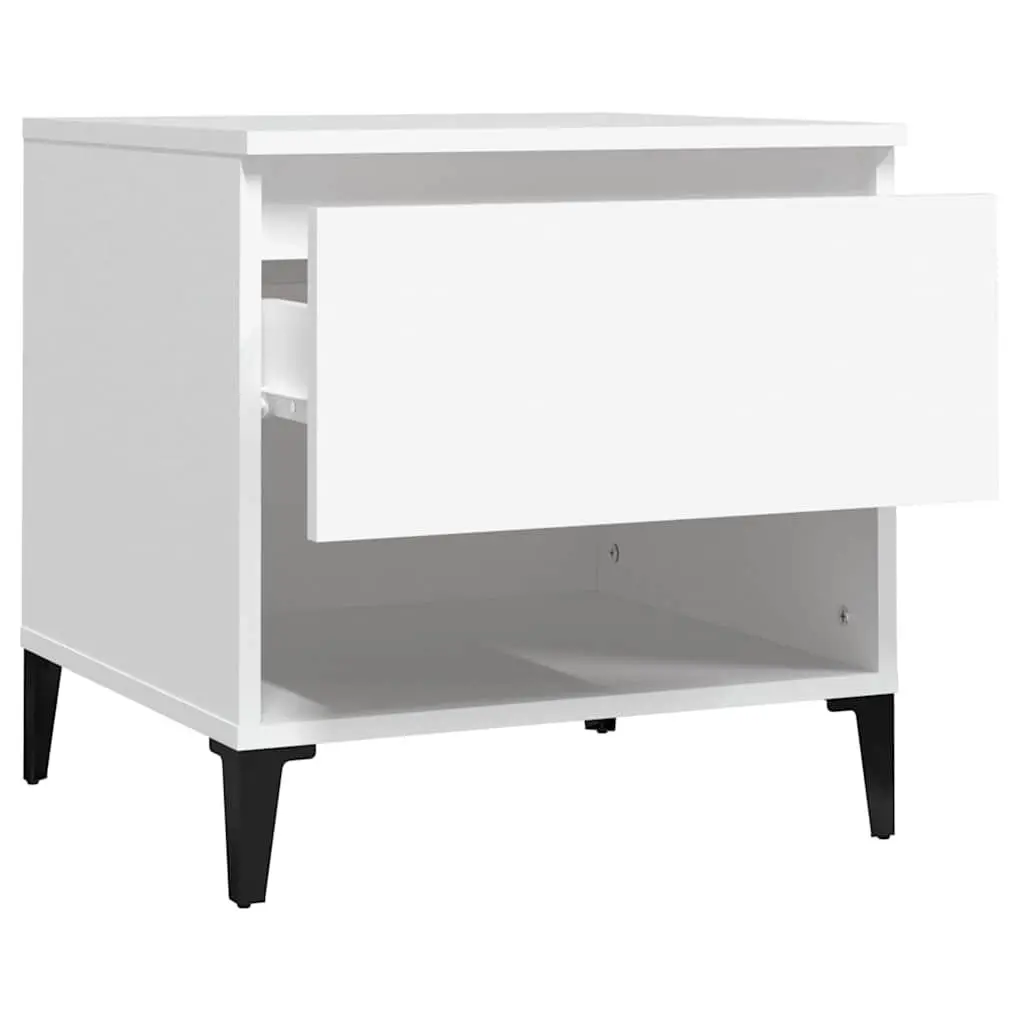 White Engineered Wood Side Tables with Storage Drawer