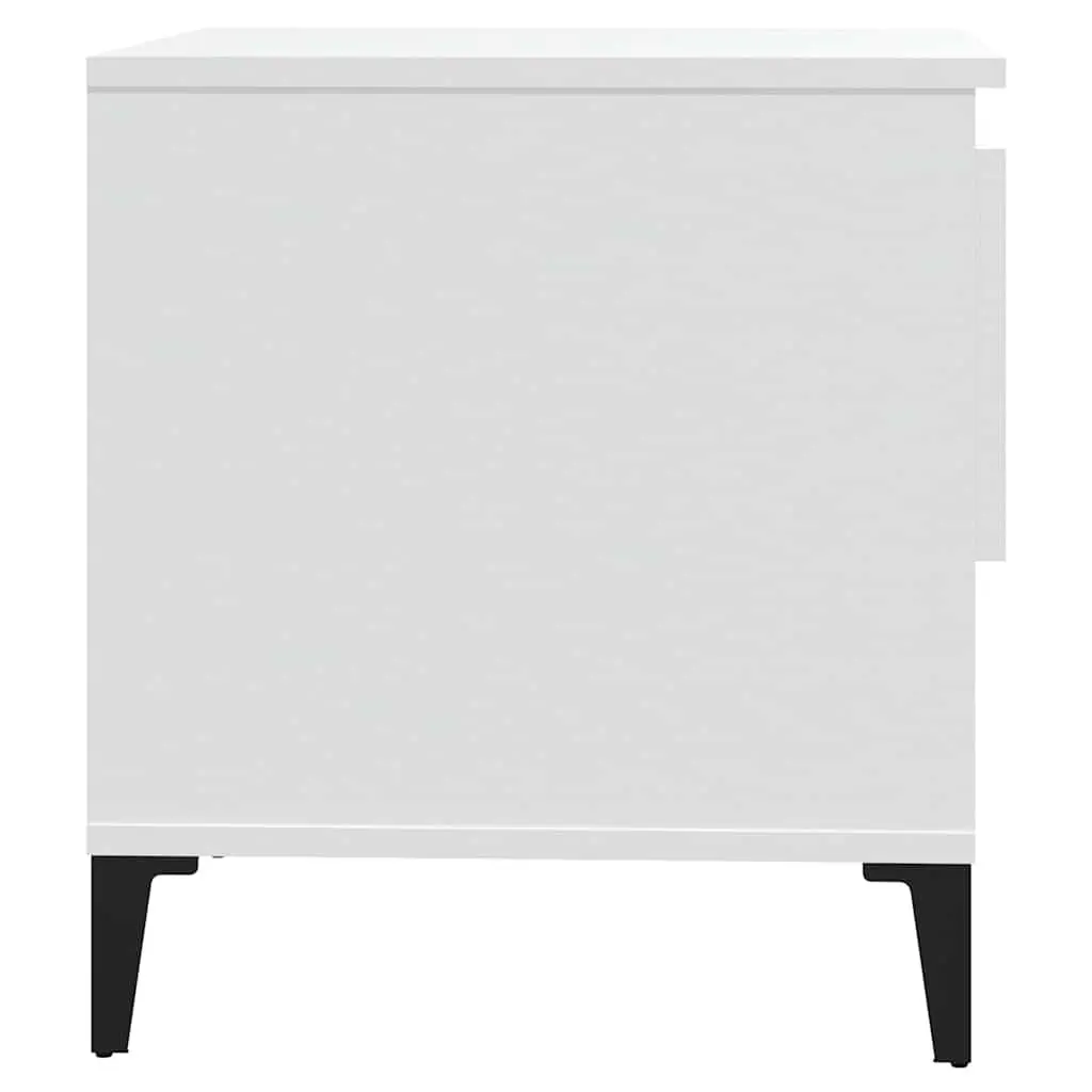 White Engineered Wood Side Tables with Storage Drawer
