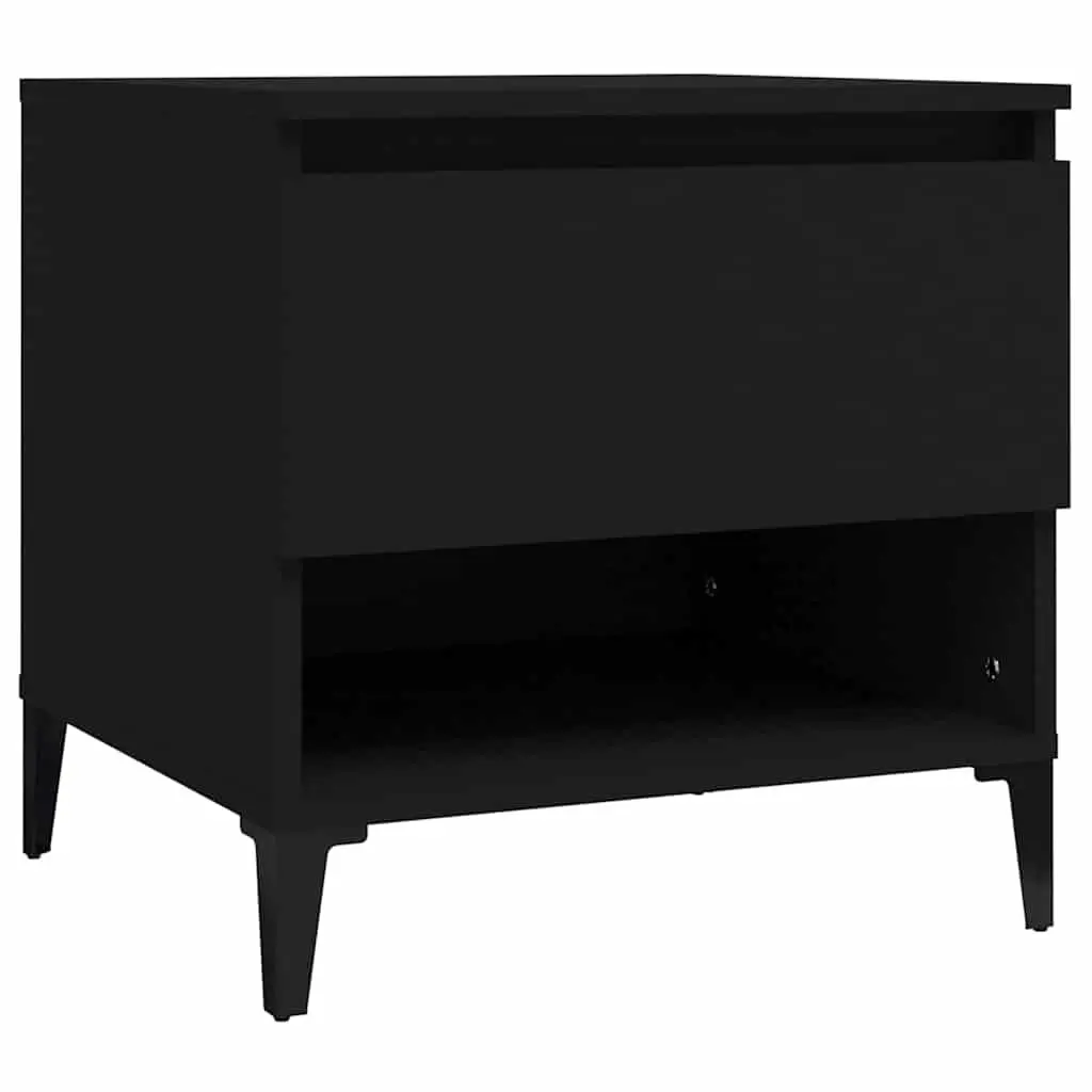 Side Table Black Engineered Wood with Drawer Storage Compartment Industrial Style