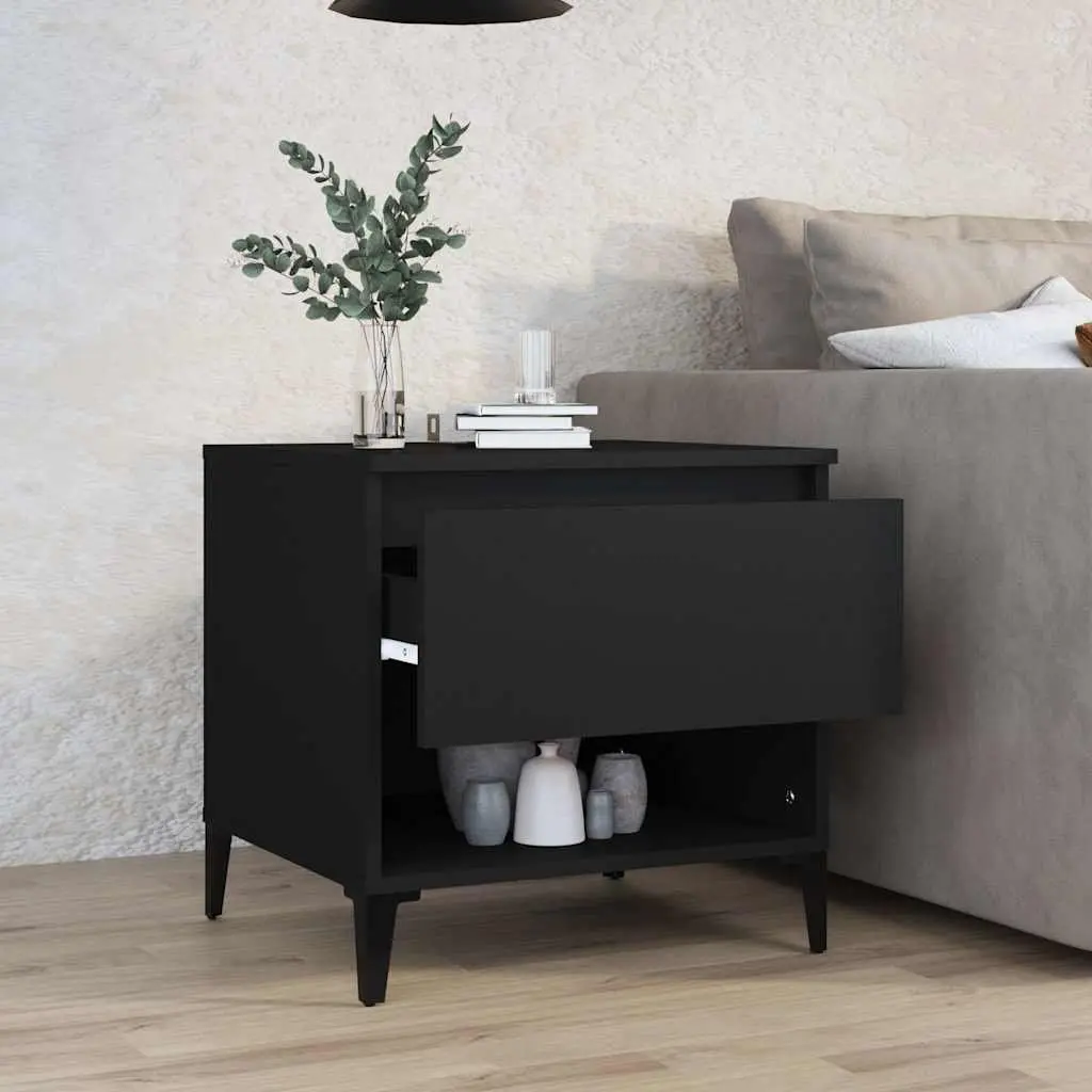 Side Table Black Engineered Wood with Drawer Storage Compartment Industrial Style