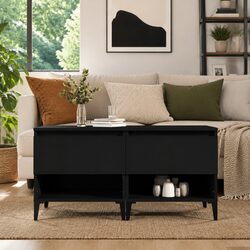 Set of 2 Black Side Tables with Storage Drawer