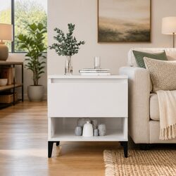 Elegant White High Gloss End Table with Drawer