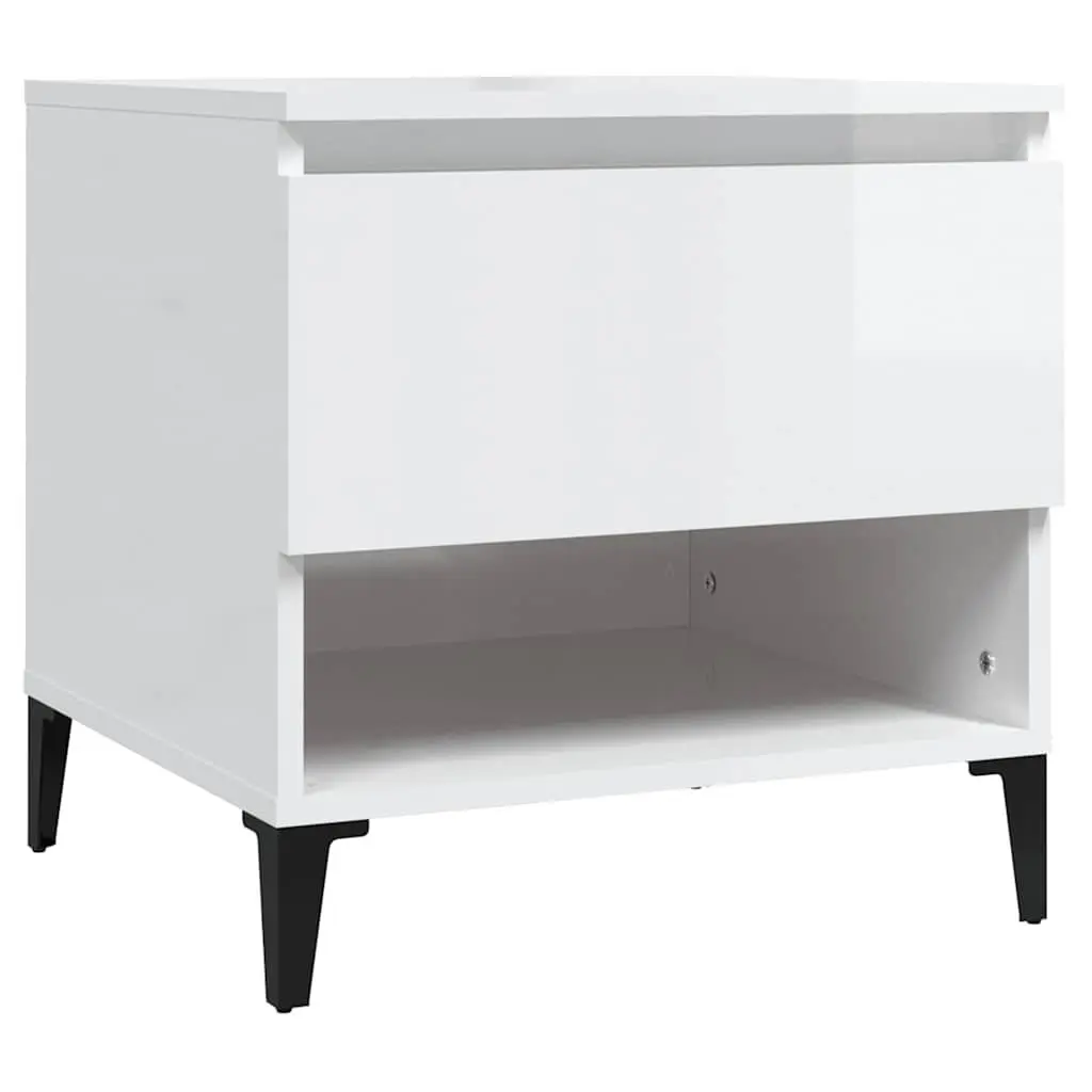 End Table White High Gloss 50cm Engineered Wood with Metal Feet