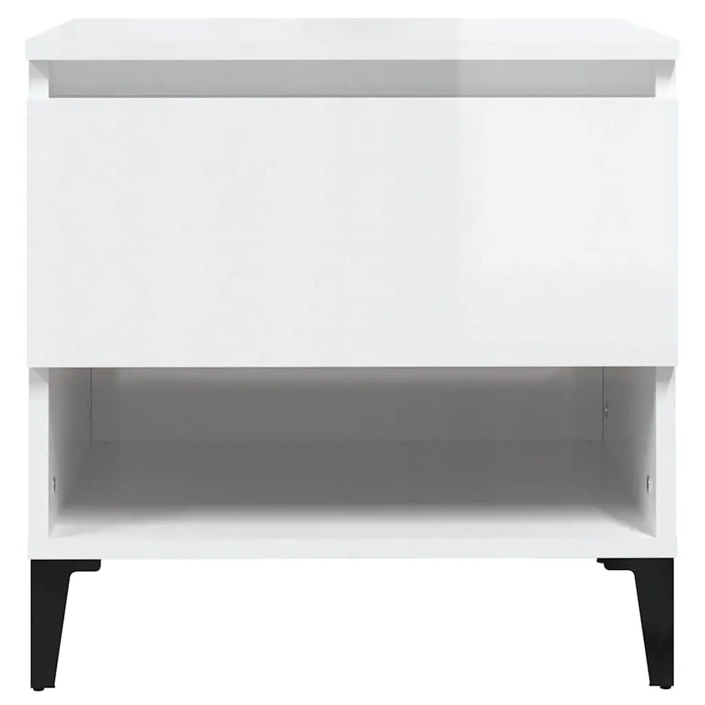End Table White High Gloss 50cm Engineered Wood with Metal Feet