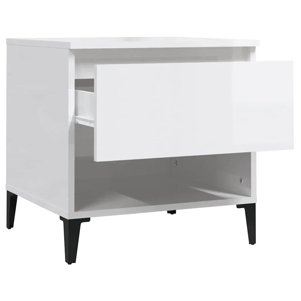 End Table White High Gloss 50cm Engineered Wood with Metal Feet