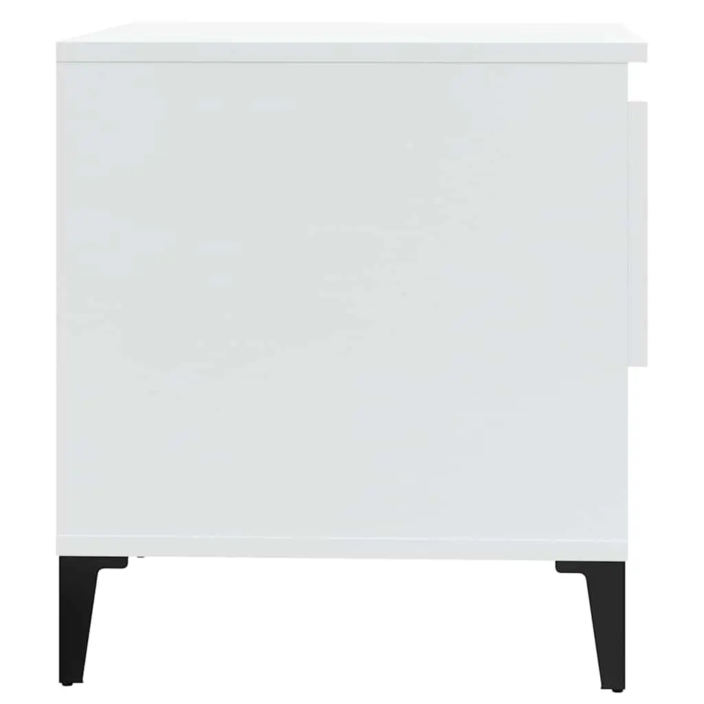 End Table White High Gloss 50cm Engineered Wood with Metal Feet