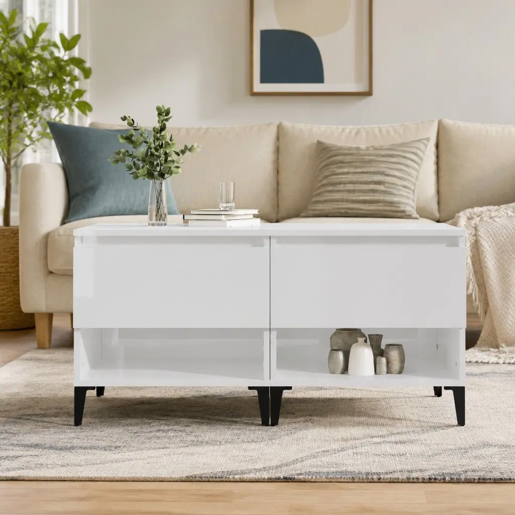 White High Gloss End Tables with Storage