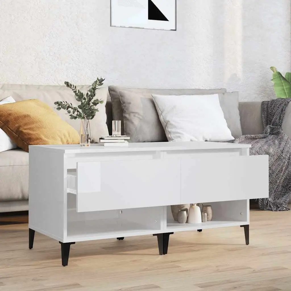 White High Gloss End Tables with Storage