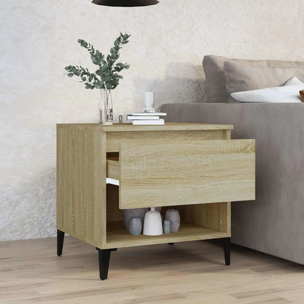 End Table Brown Engineered Wood 50 x 46 x 50 cm with Storage Drawer and Compartment
