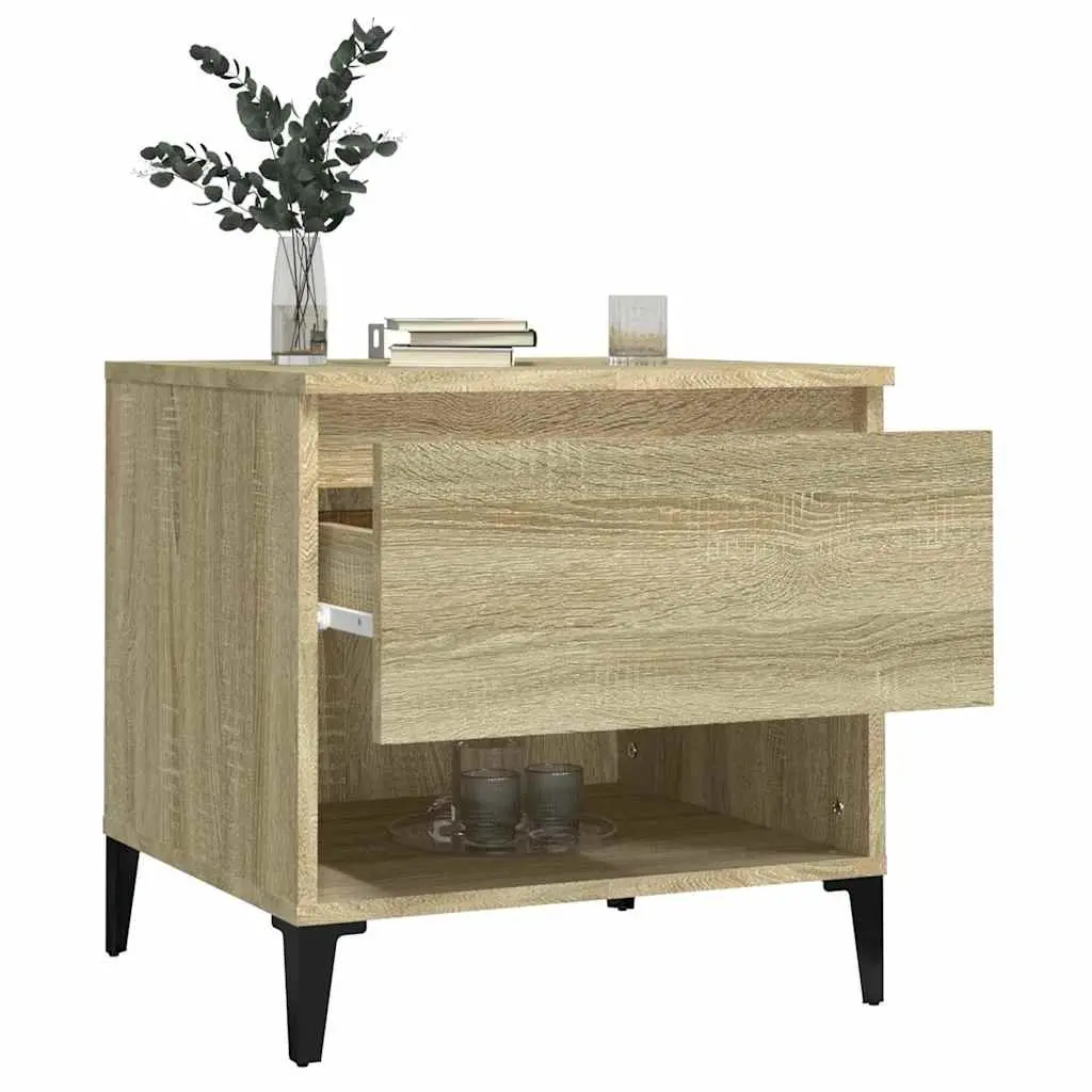 End Table Brown Engineered Wood 50 x 46 x 50 cm with Storage Drawer and Compartment