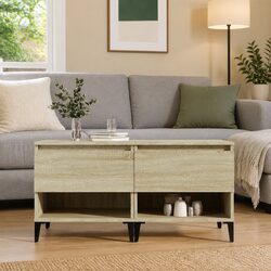 Brown Engineered Wood Side Tables with Drawer Storage - Set of 2
