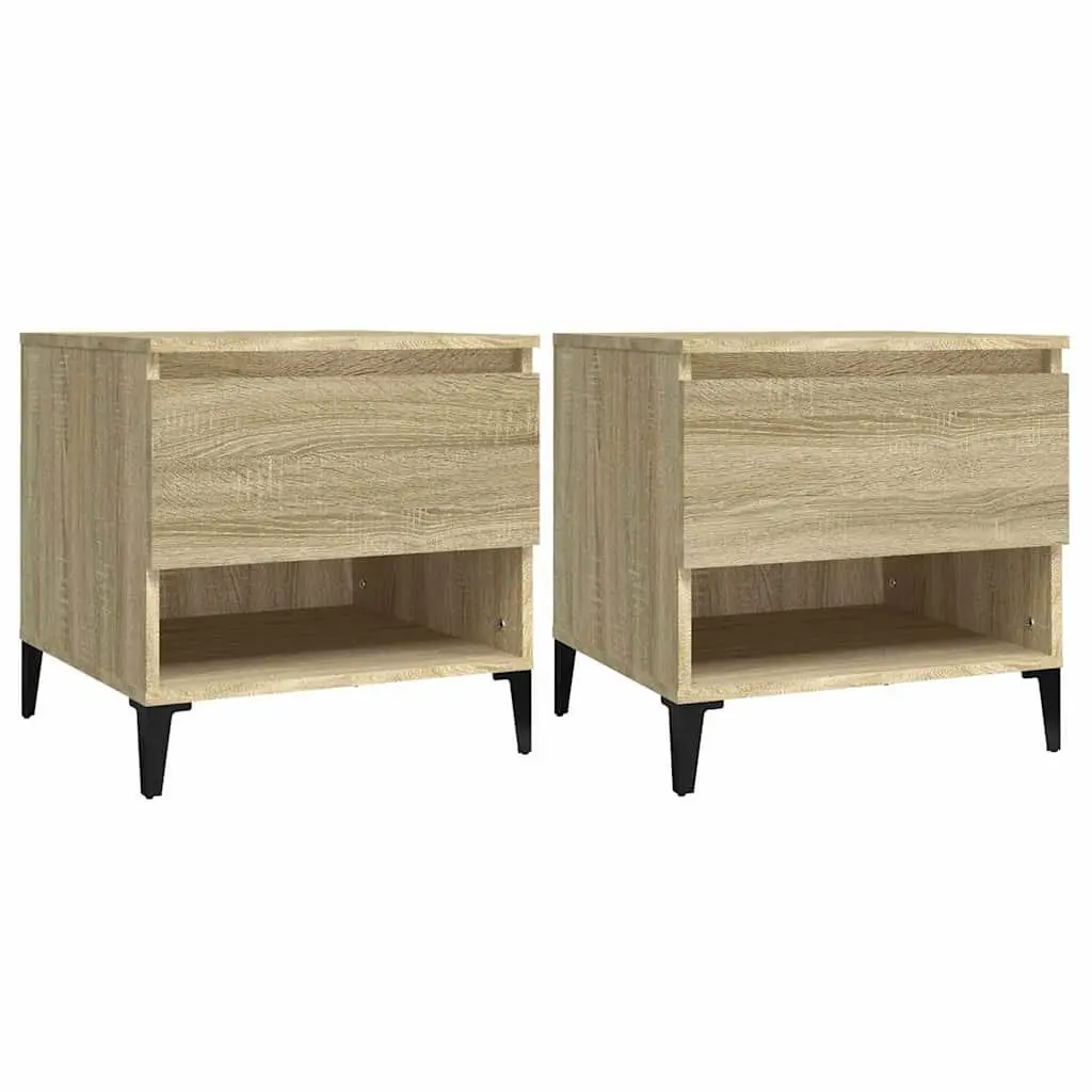 End Tables Brown Engineered Wood 2 Piece Side Tables with Drawer Storage