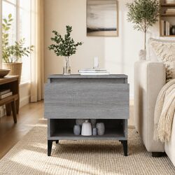 Grey Side Table with Storage Drawer and Industrial Design