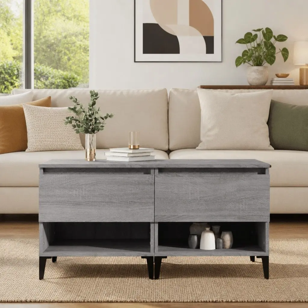 End Tables Grey Sonoma 2 Piece Engineered Wood Industrial Style with Drawer Storage Compartment