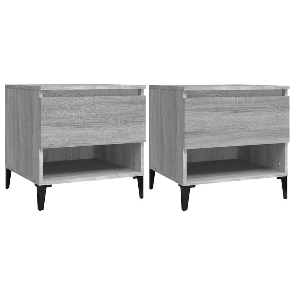 End Tables Grey Sonoma 2 Piece Engineered Wood Industrial Style with Drawer Storage Compartment