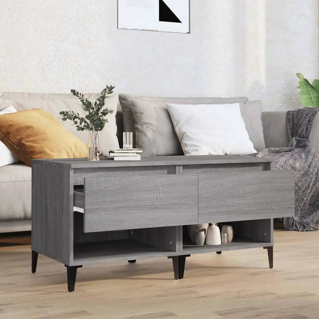 End Tables Grey Sonoma 2 Piece Engineered Wood Industrial Style with Drawer Storage Compartment