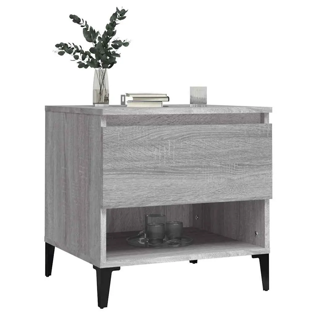 End Tables Grey Sonoma 2 Piece Engineered Wood Industrial Style with Drawer Storage Compartment
