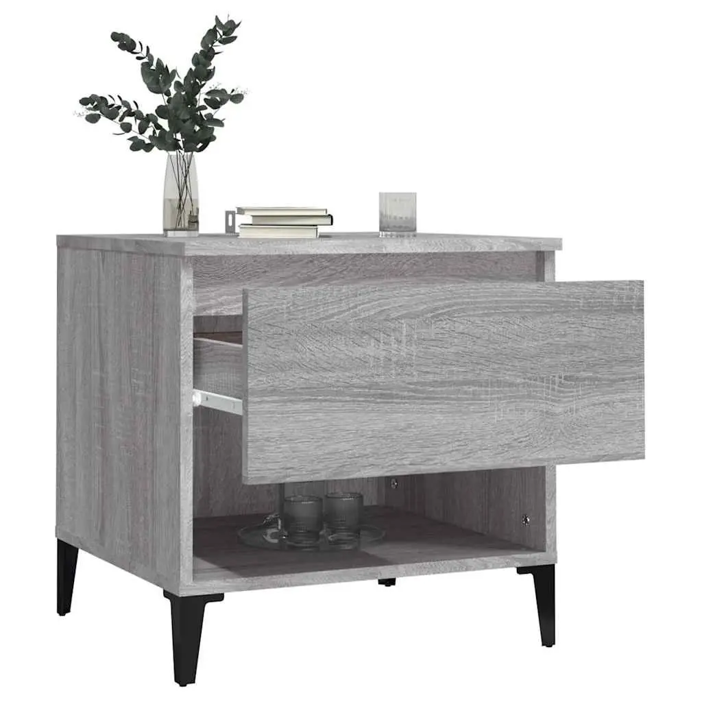 End Tables Grey Sonoma 2 Piece Engineered Wood Industrial Style with Drawer Storage Compartment