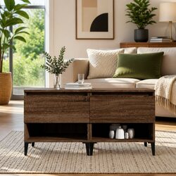 Brown Oak Engineered Wood Side Tables with Drawer Storage