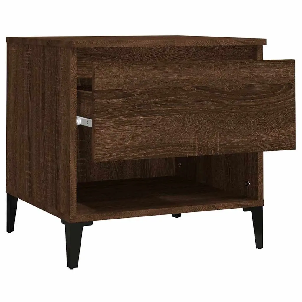 End Tables 2 pcs Brown Oak Engineered Wood Side Tables with Drawer Storage