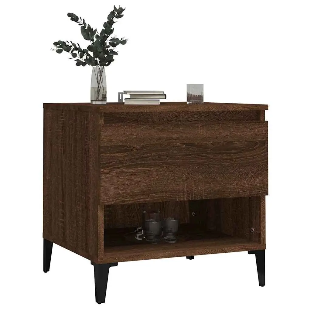 End Tables 2 pcs Brown Oak Engineered Wood Side Tables with Drawer Storage