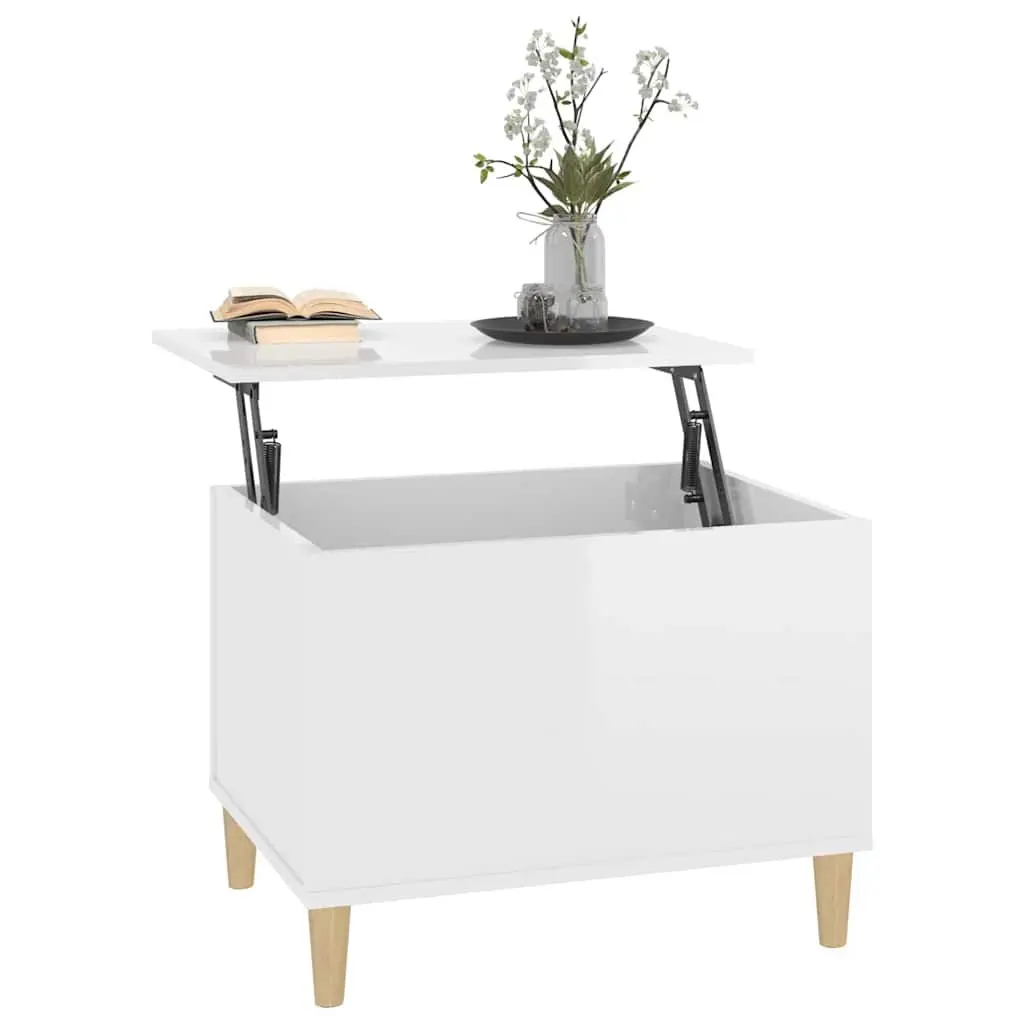 Lift Top Coffee Table White High Gloss Engineered Wood 60x44.5x45cm with Hidden Storage Compartment