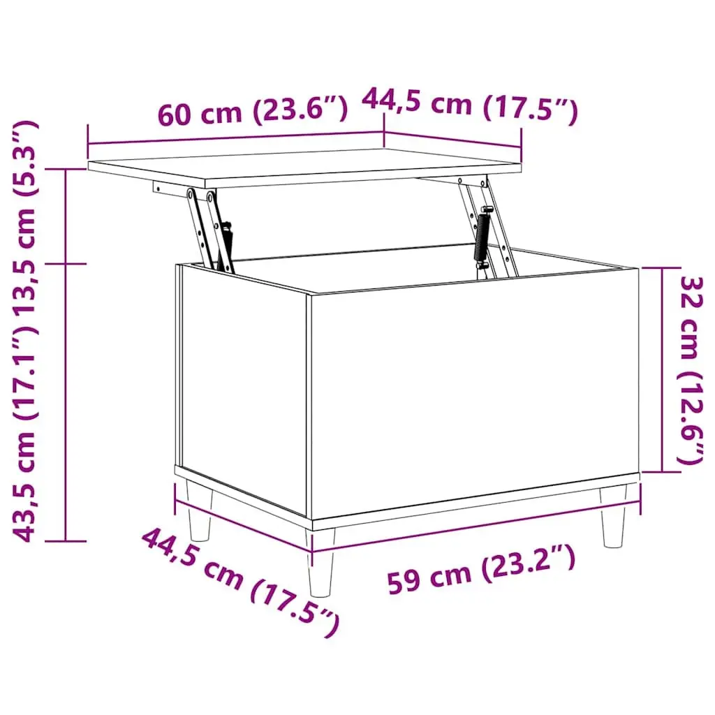 Coffee Table Brown Oak 60x44.5x45cm Lift Top Storage Engineered Wood