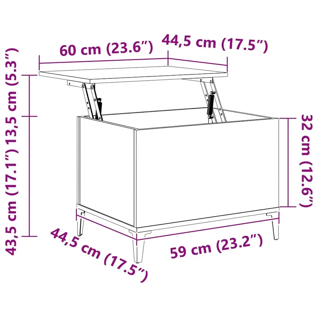 Lift-Top Coffee Table White 60x44.5x45cm Engineered Wood