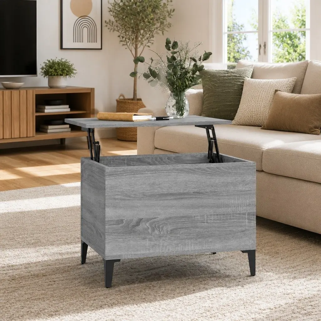 Lift-Top Coffee Table Grey Engineered Wood 60 x 44.5 x 45 cm Storage Compartment