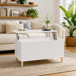 Lift-Top White Coffee Table with Storage Compartment
