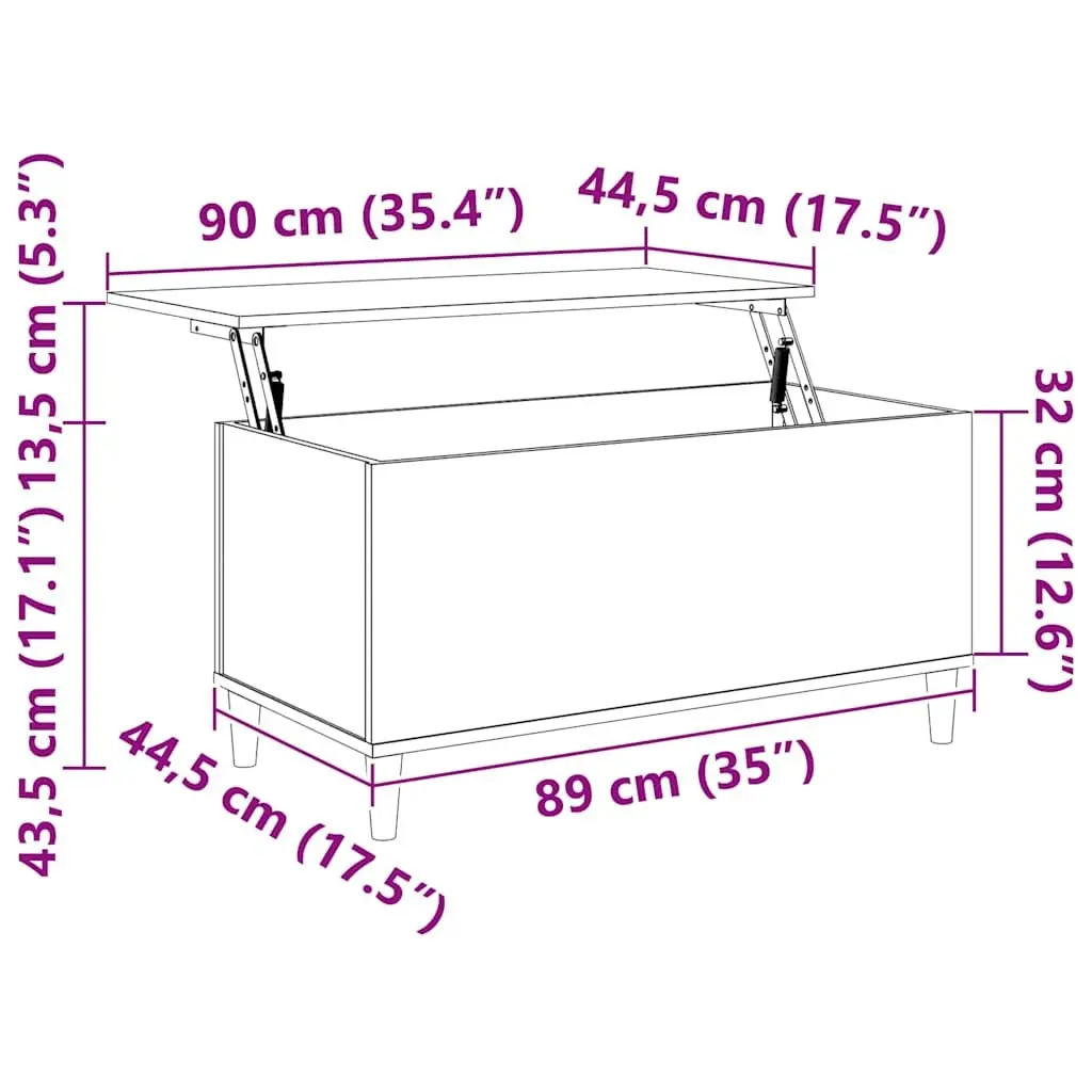 Lift Top Black Coffee Table Engineered Wood Storage Compartment 90L x 44.5W x 45H cm