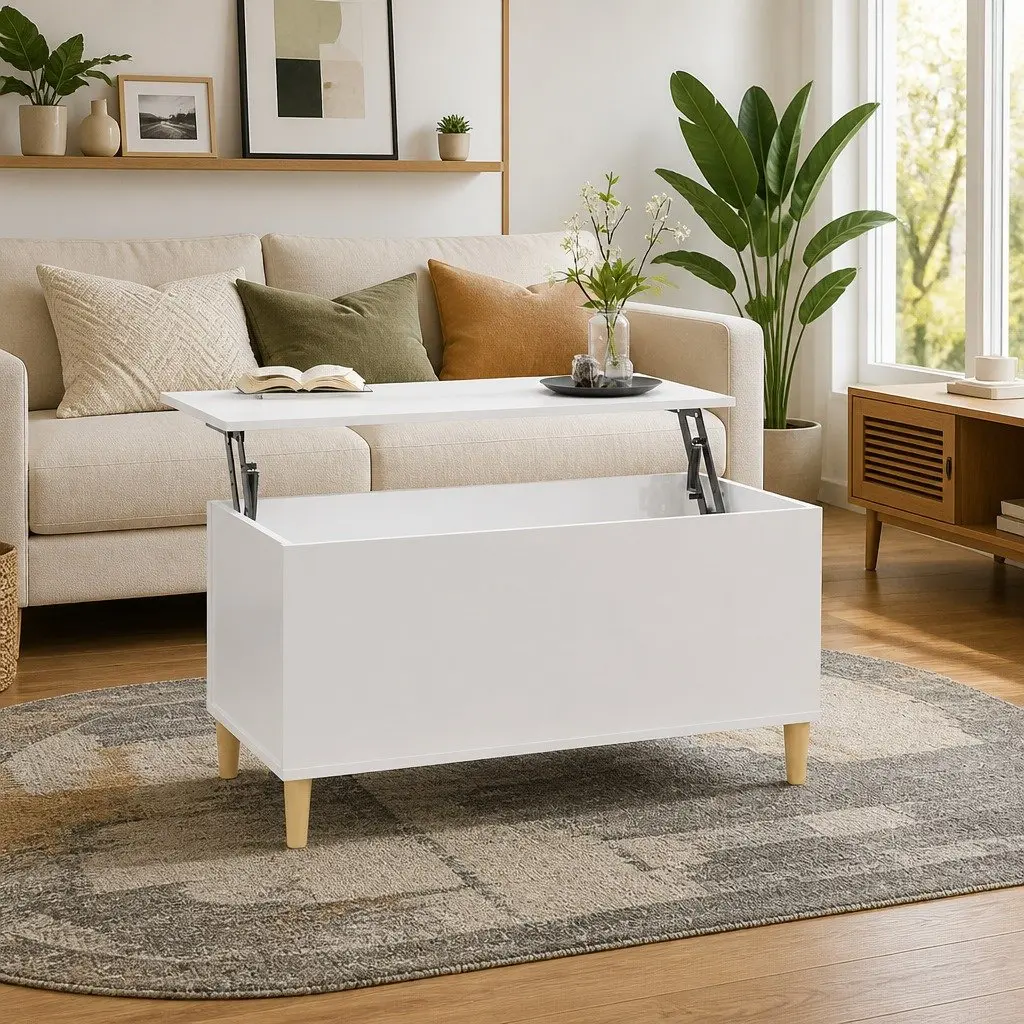 Lift Top Coffee Table in White High Gloss with Storage