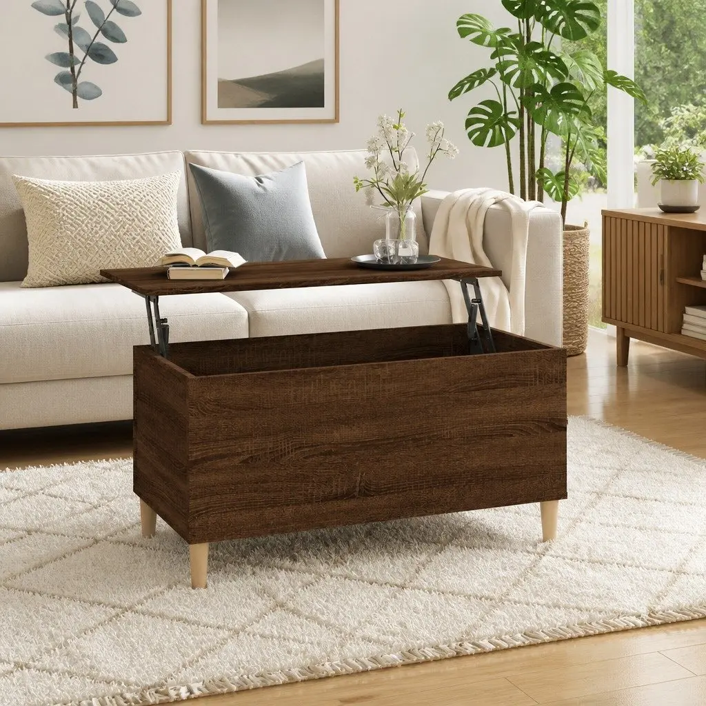 Lift-Top Coffee Table Brown Oak Engineered Wood Storage 90x44.5x45cm