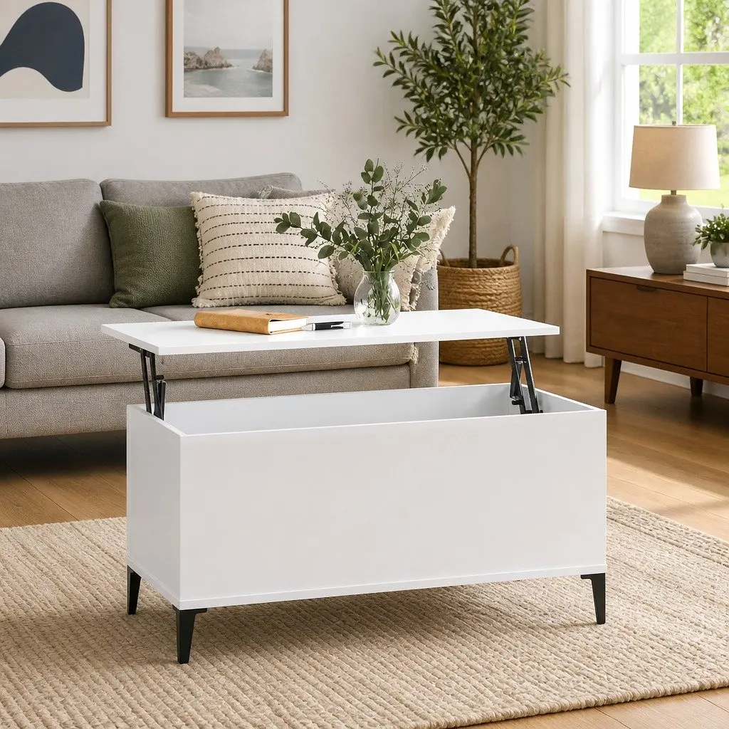 High Gloss White Lift Top Coffee Table with Storage