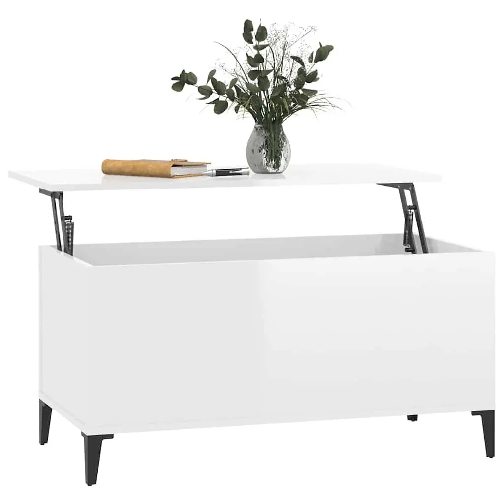 High Gloss White Lift Top Coffee Table with Storage