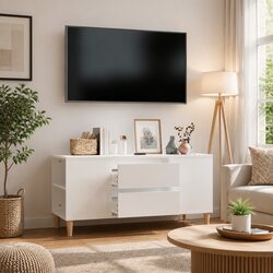 Modern White High Gloss TV Cabinet with Storage Drawers