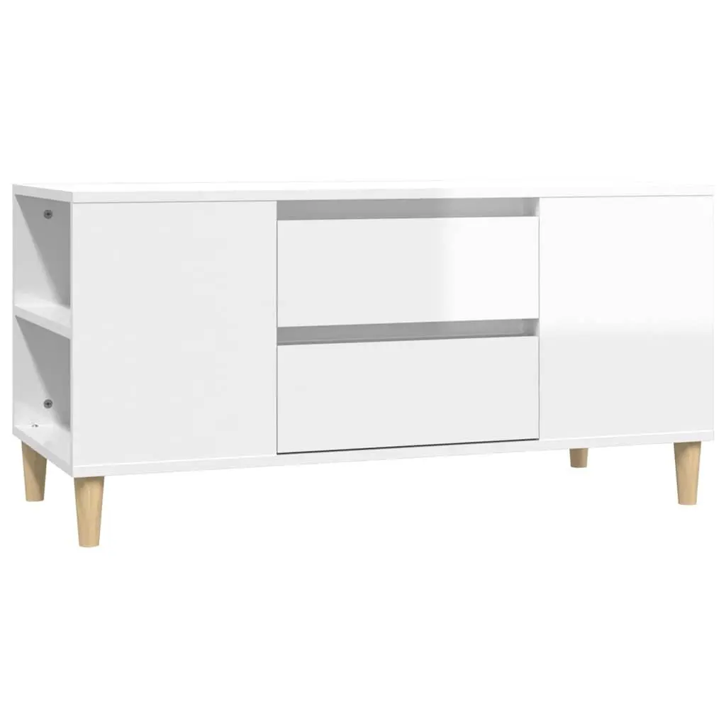 TV Cabinet White High Gloss Modern Storage Unit 102cm Engineered Wood