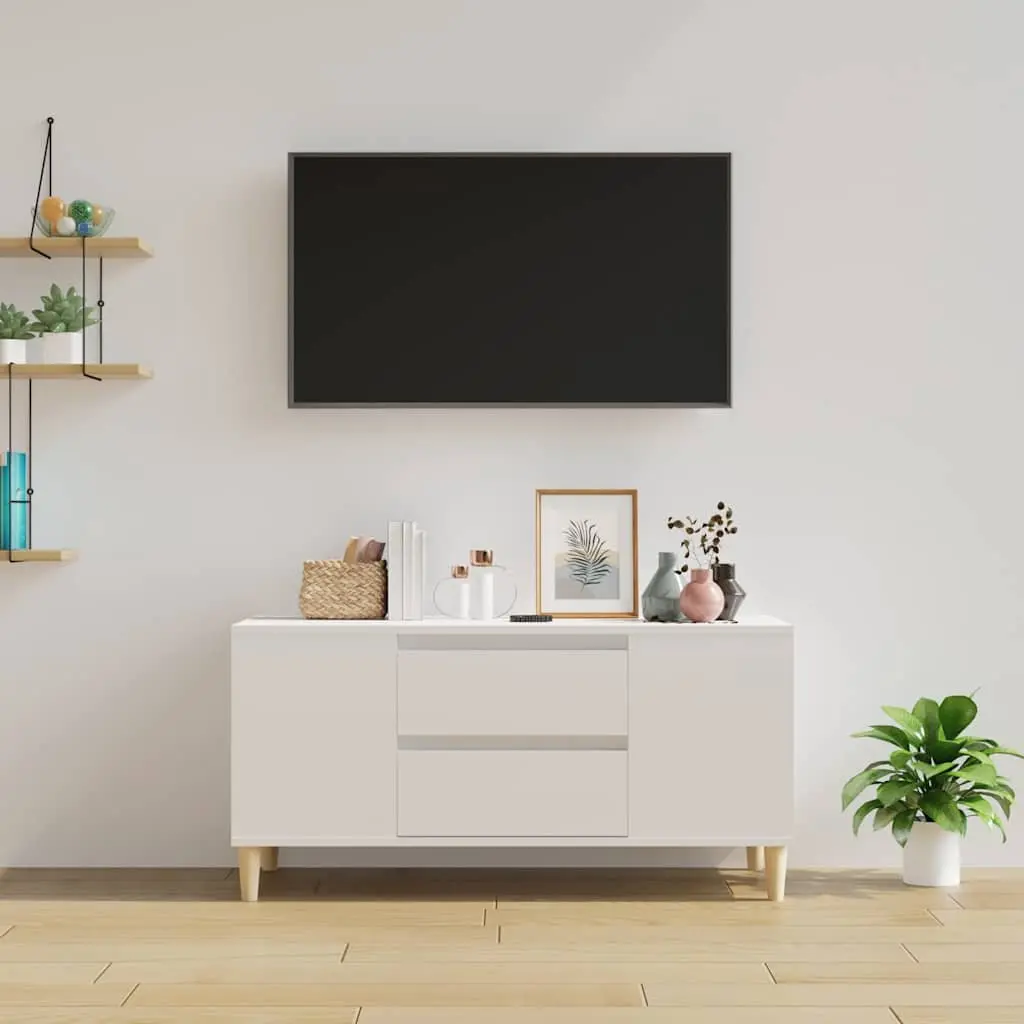 TV Cabinet White High Gloss Modern Storage Unit 102cm Engineered Wood