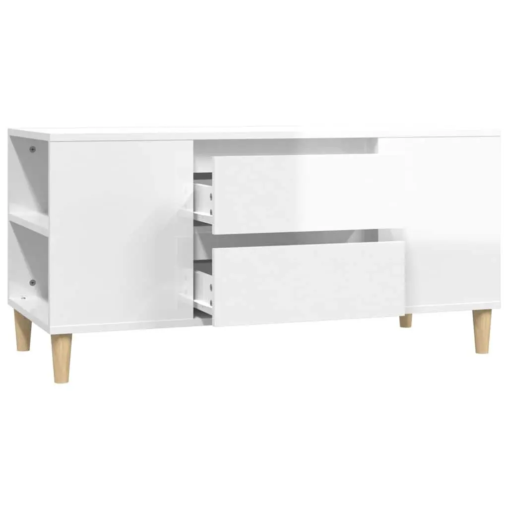 TV Cabinet White High Gloss Modern Storage Unit 102cm Engineered Wood