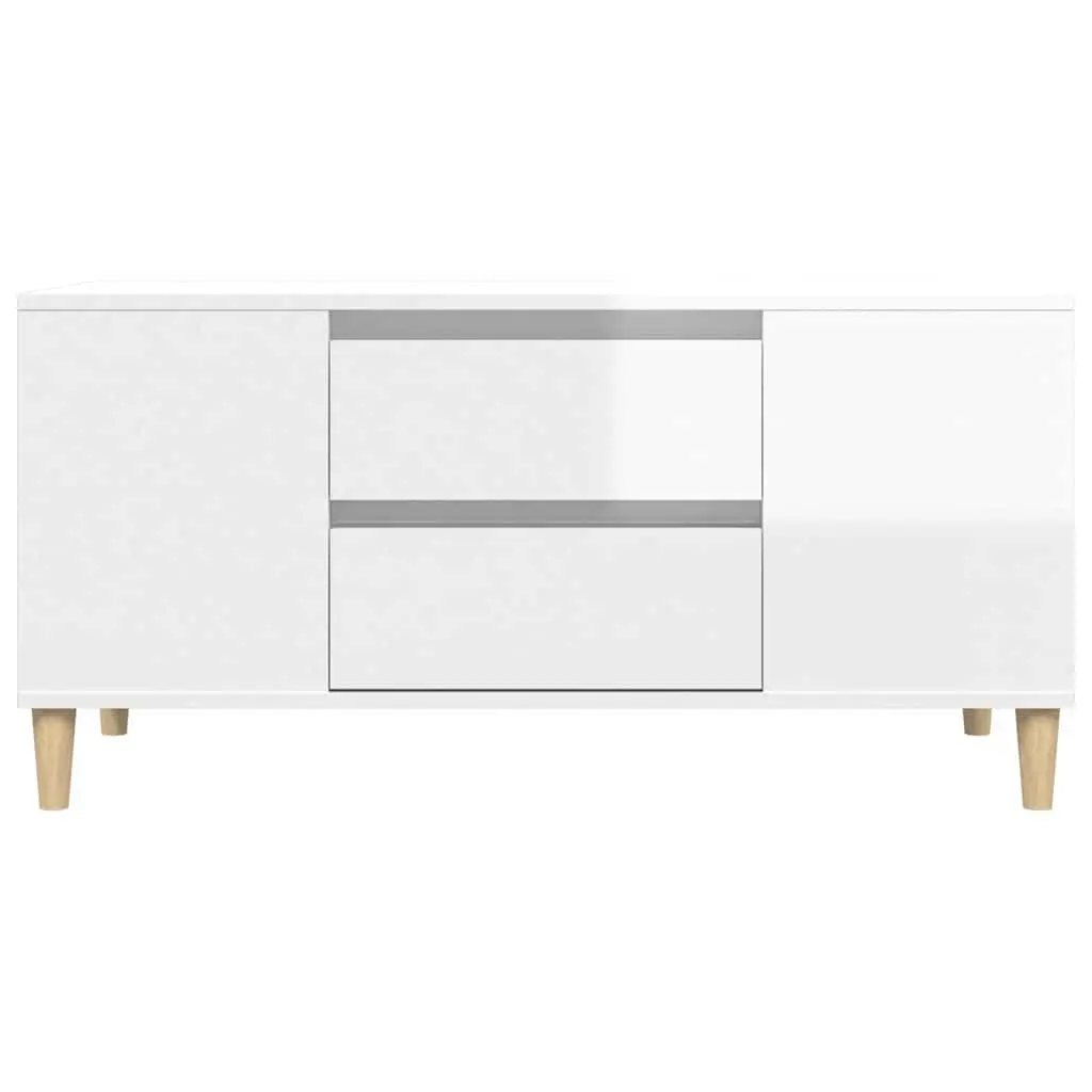TV Cabinet White High Gloss Modern Storage Unit 102cm Engineered Wood