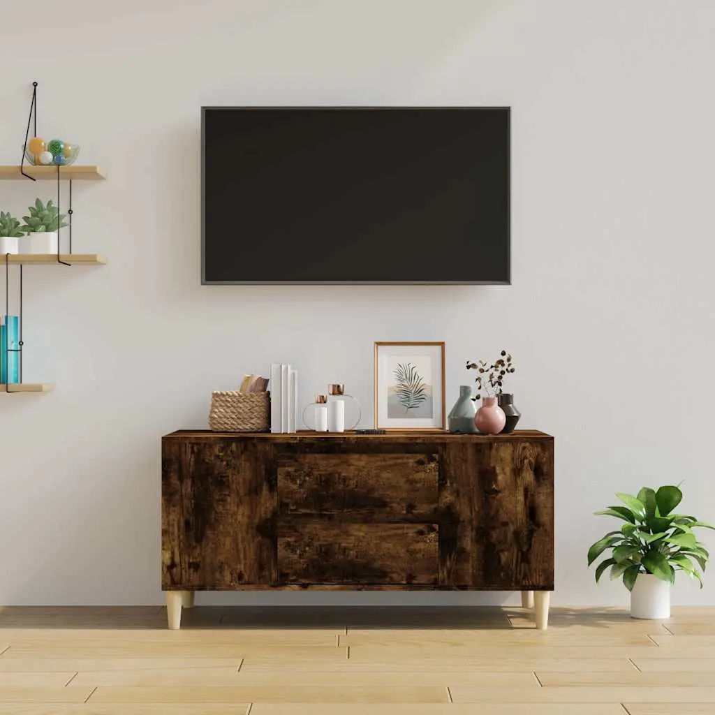TV Cabinet Smoked Oak 102x44.5x50 cm Engineered Wood Storage Unit 4 Compartments 2 Drawers